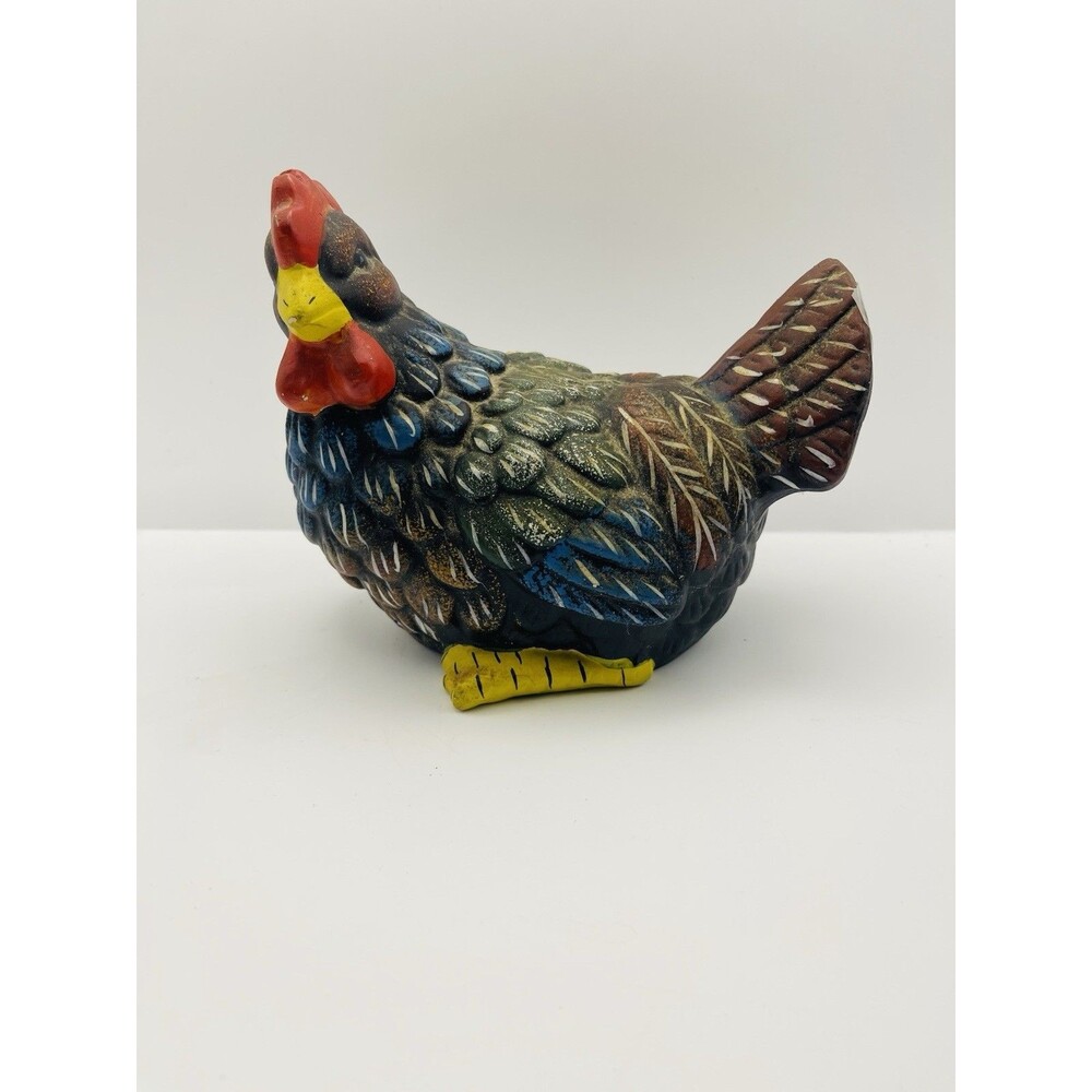 Vintage Chalkware Chicken Hen Figurine Hand Painted Farmhouse Country Decor 7.5”